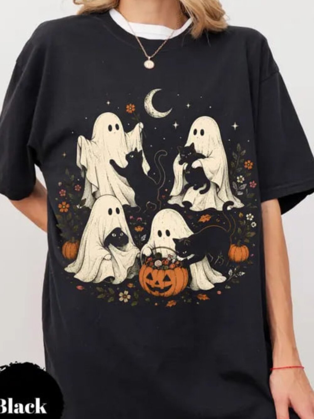 Cute Ghost Cat Halloween Shirt, Pumpkin Graphic Tee, Cat Lover Gift